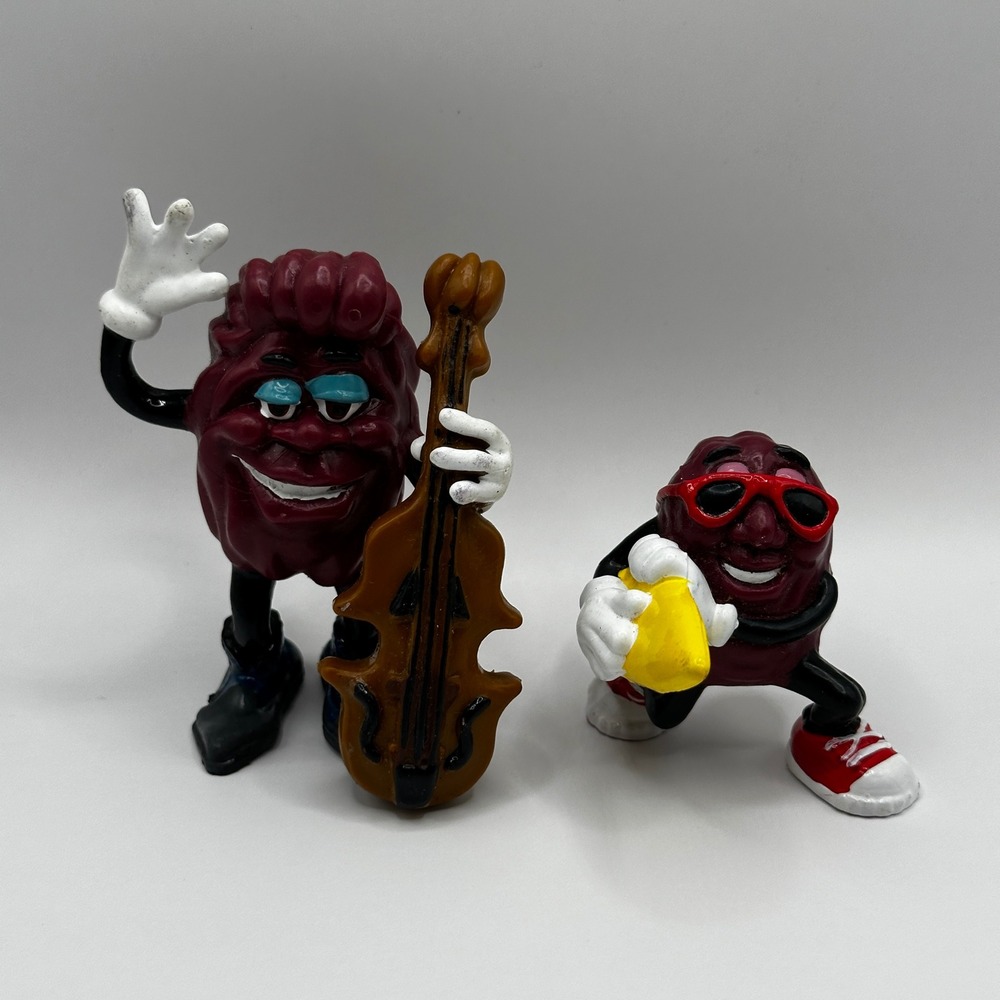 Vintage 1988 California Raisins PVC Figures Applause Bass Player Surfer Set 2